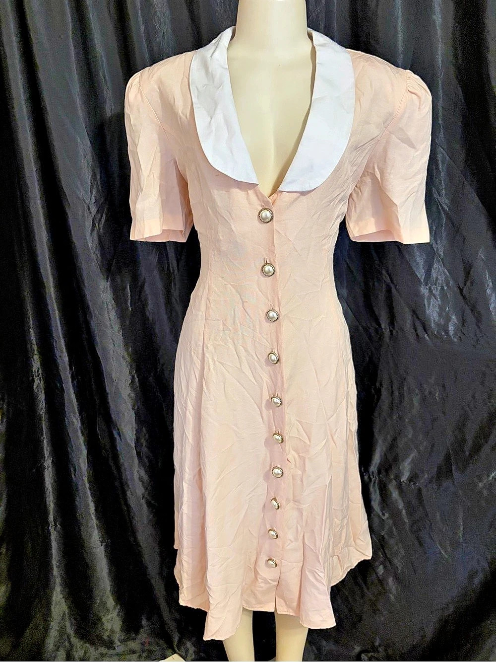 Miss Dorby Style 3445 Pink Collared Button-Front Midi Dress Size 10